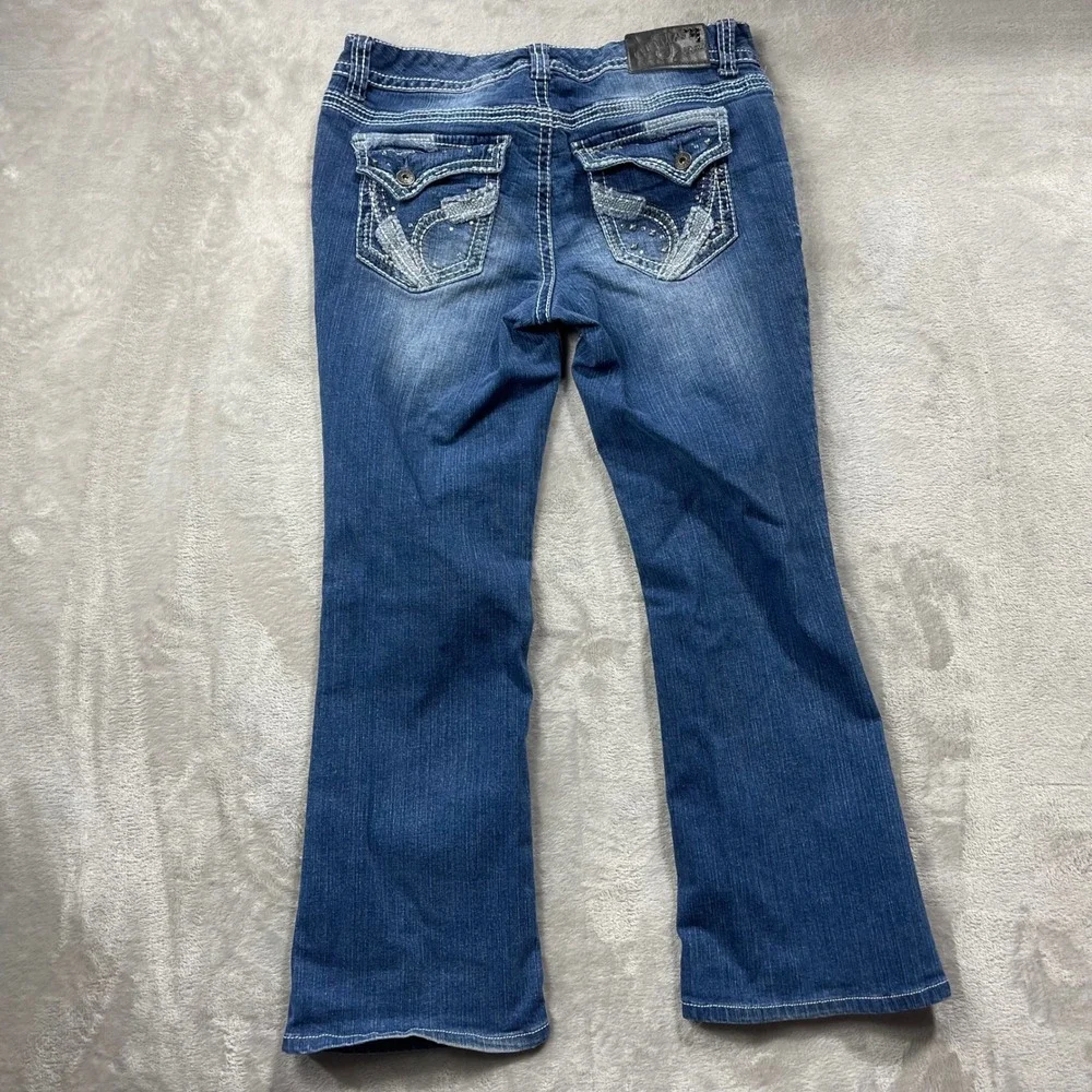 Ariya Jeans Bootcut Women 11/12 Blue Thick Stitch Embellished Flap Pocket